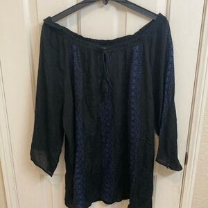 Elegant Blue and Black Relaxed Tie Front Tunic